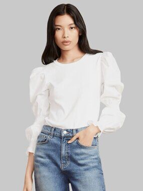 Veronica Beard White Puff Sleeve Top Size S